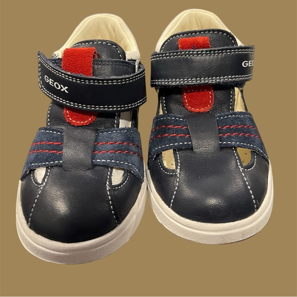 GEOX Biglia Nappa Leather & Suede Sneaker | Navy & White & Red | 6.5 | Preowned - Picture 1 of 10